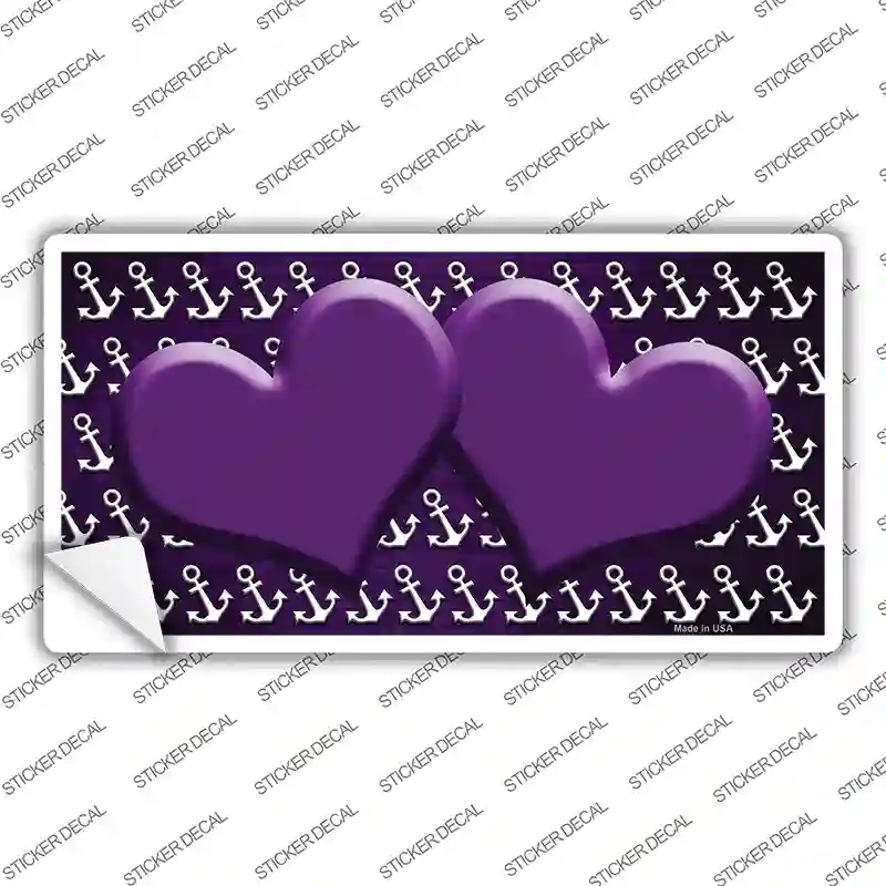 Purple White Anchor Hearts Oil Rubbed Novelty Sticker Decal
