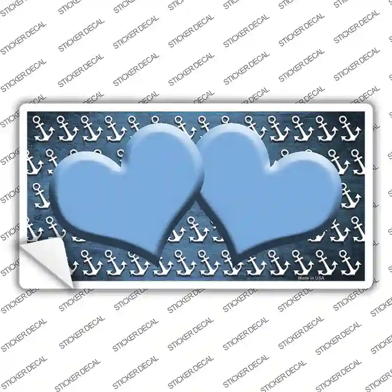 Light Blue White Anchor Hearts Oil Rubbed Novelty Sticker Decal
