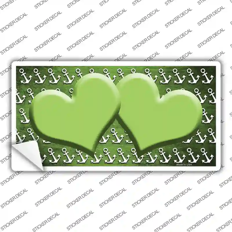 Lime Green White Anchor Hearts Oil Rubbed Novelty Sticker Decal