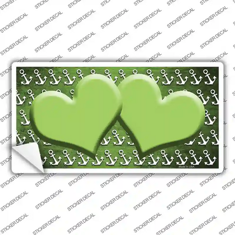 Lime Green White Anchor Hearts Oil Rubbed Novelty Sticker Decal