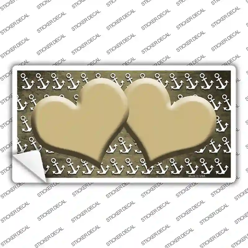 Gold White Anchor Hearts Oil Rubbed Novelty Sticker Decal