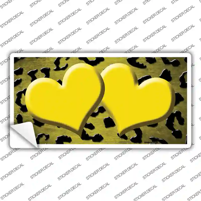 Yellow Black Cheetah Hearts Oil Rubbed Novelty Sticker Decal