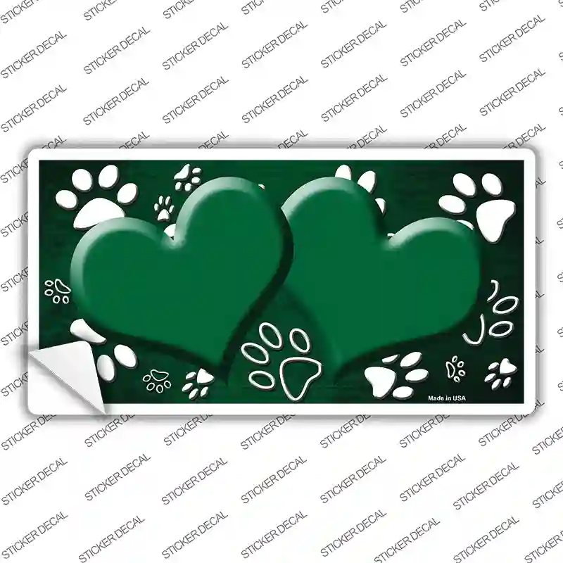 Paw Heart Green White Novelty Sticker Decal