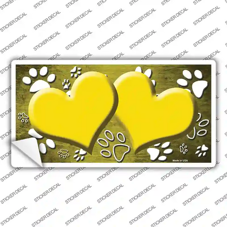 Paw Heart Yellow White Novelty Sticker Decal