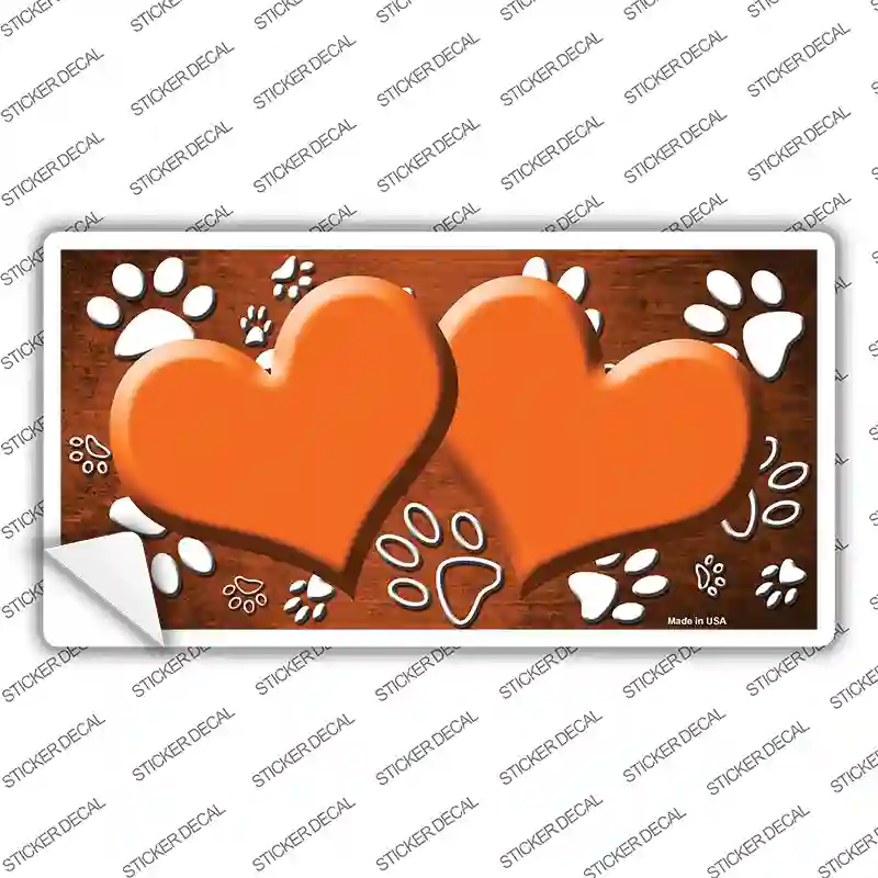 Paw Heart Orange White Novelty Sticker Decal