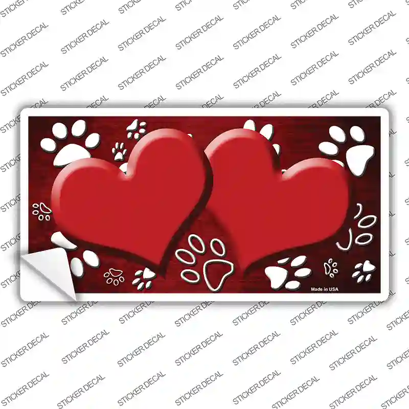 Paw Heart Red White Novelty Sticker Decal