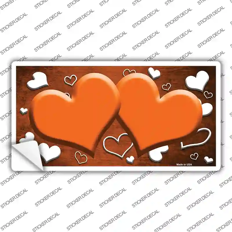 Orange White Love Hearts Oil Rubbed Novelty Sticker Decal