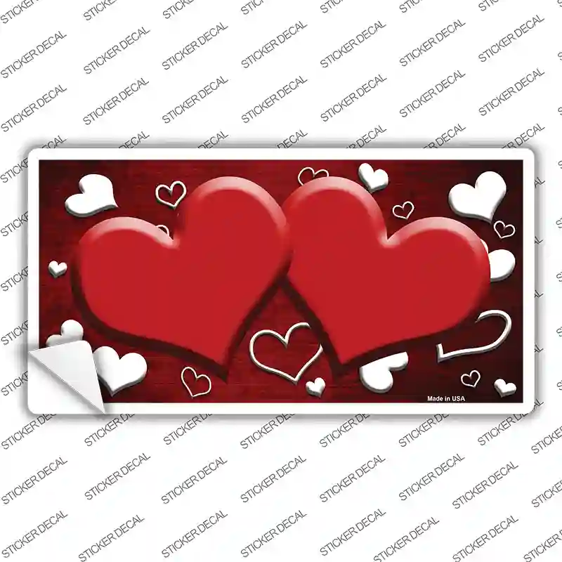 Red White Love Hearts Oil Rubbed Novelty Sticker Decal