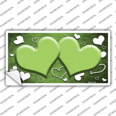 Lime Green White Love Hearts Oil Rubbed Novelty Sticker Decal