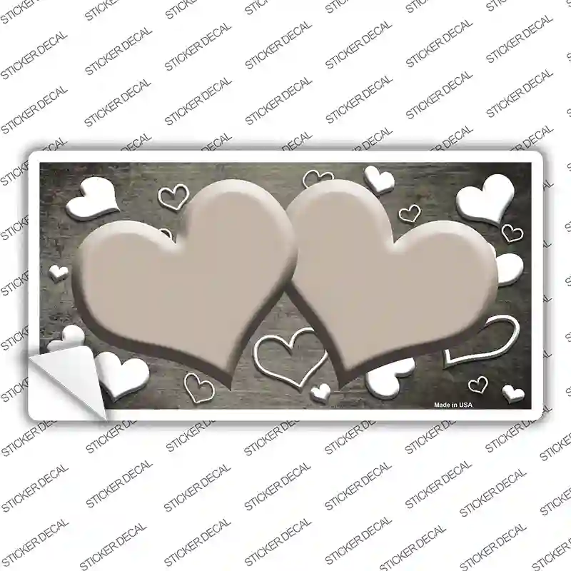 Tan White Love Hearts Oil Rubbed Novelty Sticker Decal