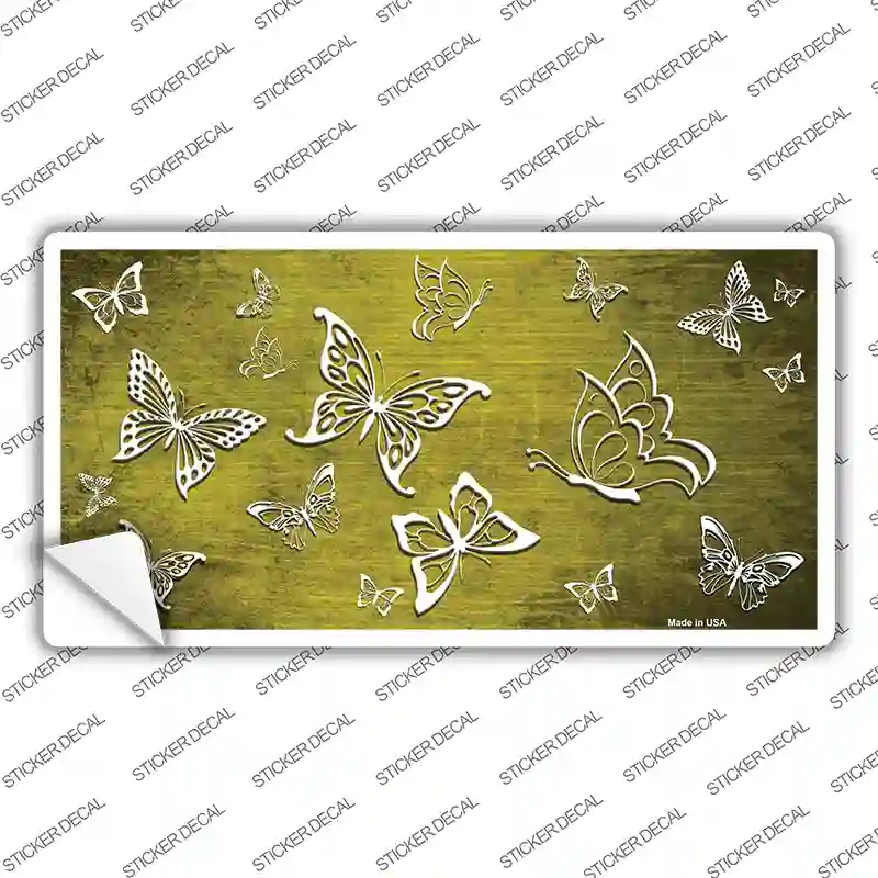 Yellow White Butterfly Oil Rubbed Novelty Sticker Decal