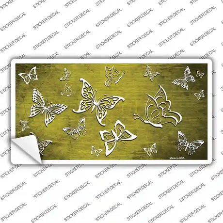 Yellow White Butterfly Oil Rubbed Novelty Sticker Decal
