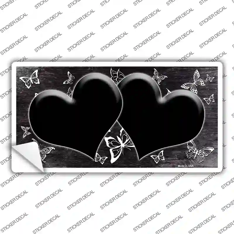 Black White Hearts Butterfly Oil Rubbed Novelty Sticker Decal