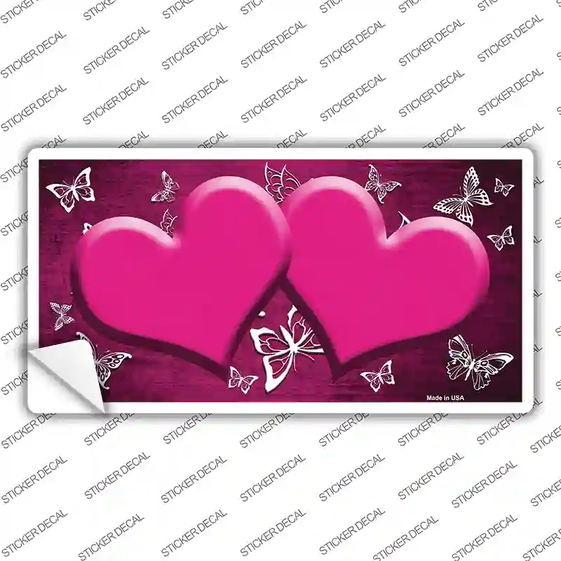 Pink White Hearts Butterfly Oil Rubbed Novelty Sticker Decal