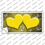 Yellow White Hearts Butterfly Oil Rubbed Novelty Sticker Decal