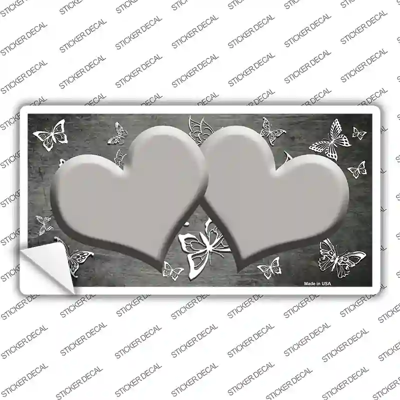 Gray White Hearts Butterfly Oil Rubbed Novelty Sticker Decal