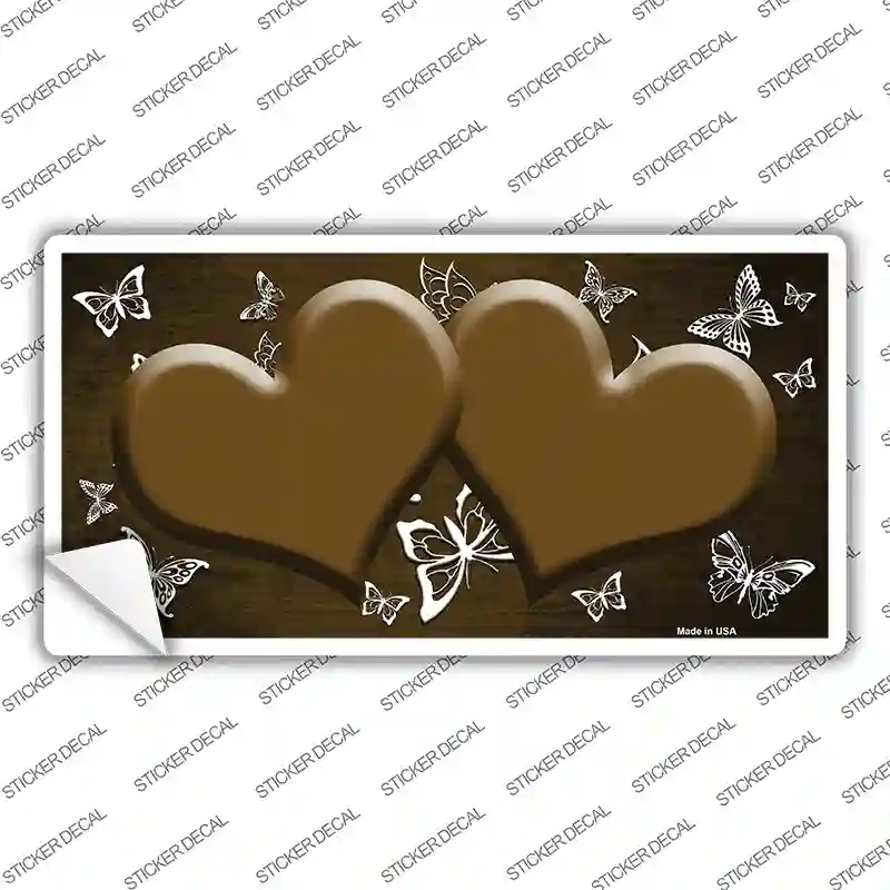 Brown White Hearts Butterfly Oil Rubbed Novelty Sticker Decal