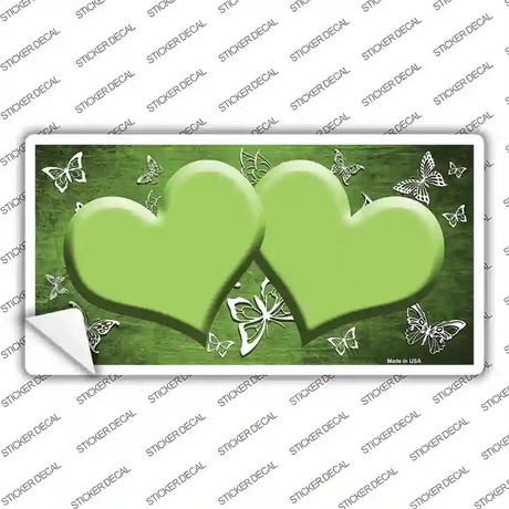 Lime Green White Hearts Butterfly Oil Rubbed Novelty Sticker Decal