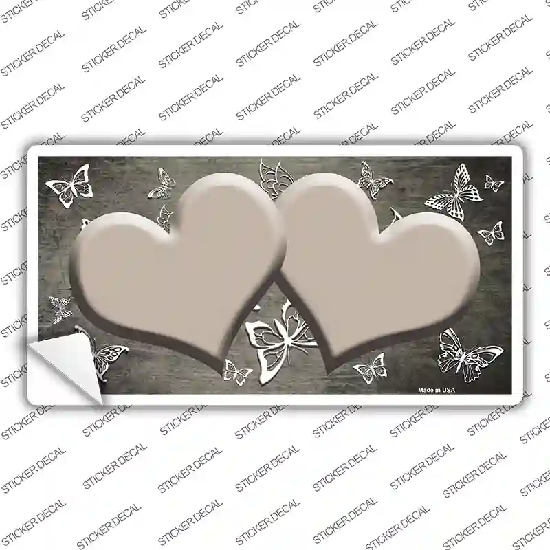 Tan White Hearts Butterfly Oil Rubbed Novelty Sticker Decal