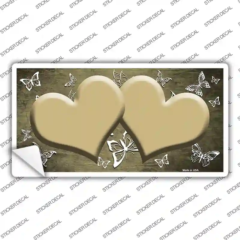 Gold White Hearts Butterfly Oil Rubbed Novelty Sticker Decal