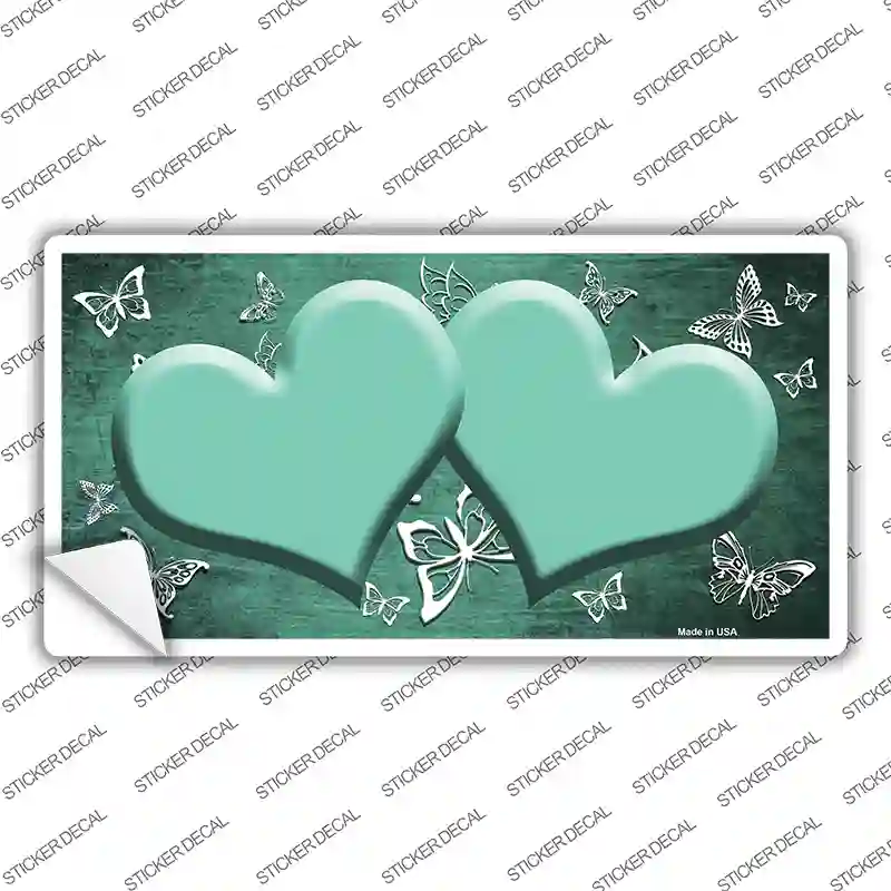 Mint White Hearts Butterfly Oil Rubbed Novelty Sticker Decal
