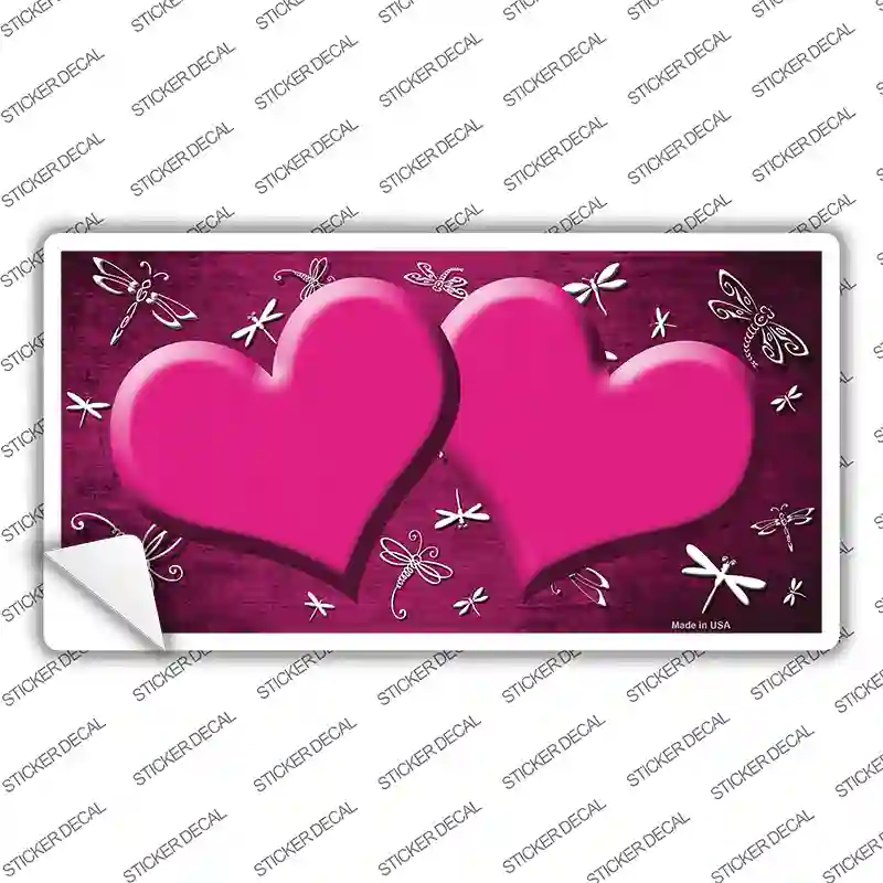 Pink White Dragonfly Hearts Oil Rubbed Novelty Sticker Decal