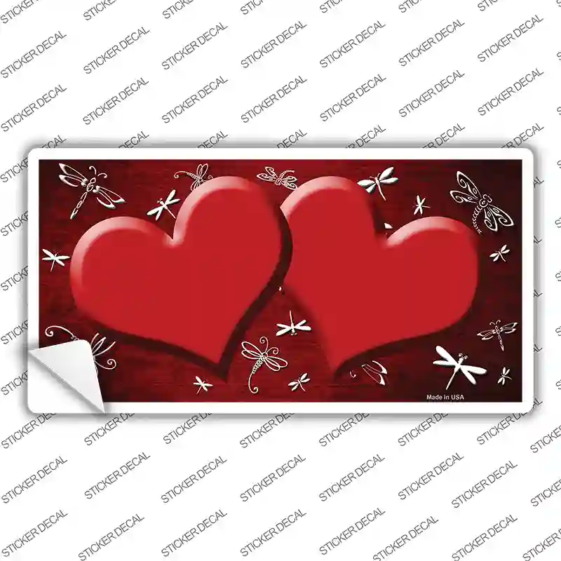 Red White Dragonfly Hearts Oil Rubbed Novelty Sticker Decal