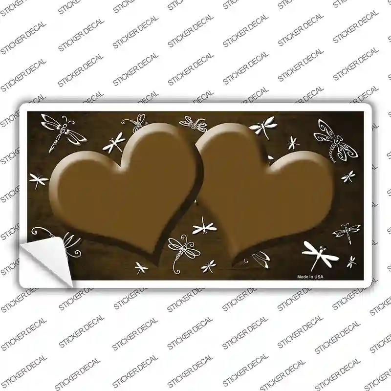 Brown White Dragonfly Hearts Oil Rubbed Novelty Sticker Decal