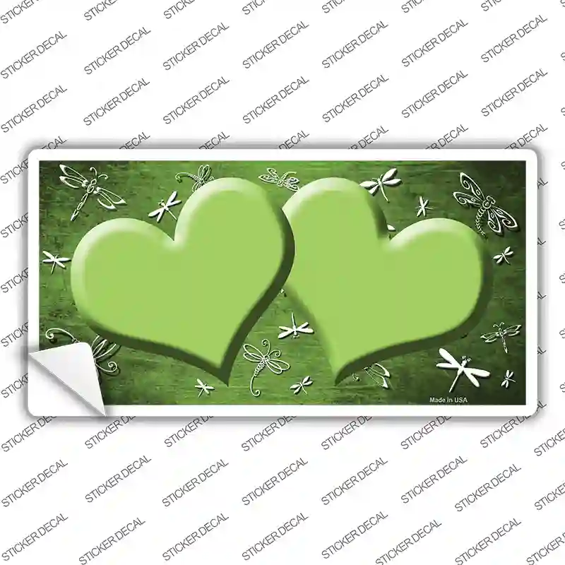 Lime Green White Dragonfly Hearts Oil Rubbed Novelty Sticker Decal