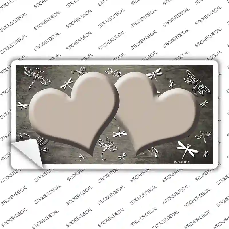 Tan White Dragonfly Hearts Oil Rubbed Novelty Sticker Decal