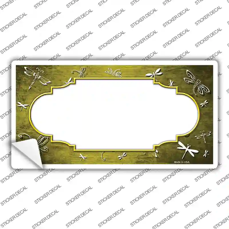 Yellow White Dragonfly Scallop Oil Rubbed Novelty Sticker Decal