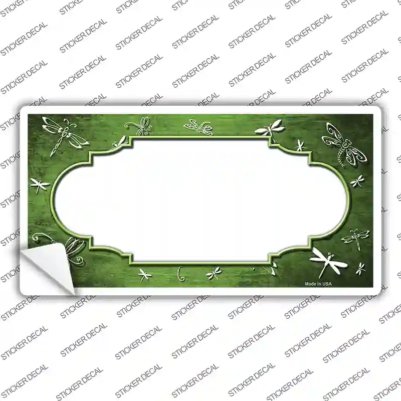 Lime Green White Dragonfly Scallop Oil Rubbed Novelty Sticker Decal
