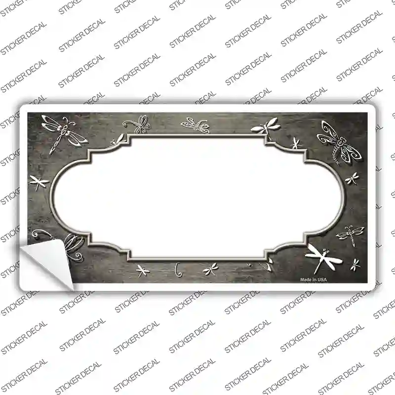 Tan White Dragonfly Scallop Oil Rubbed Novelty Sticker Decal