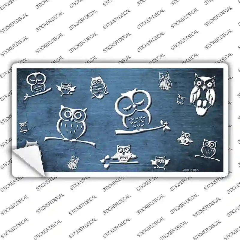 Light Blue White Owl Oil Rubbed Novelty Sticker Decal