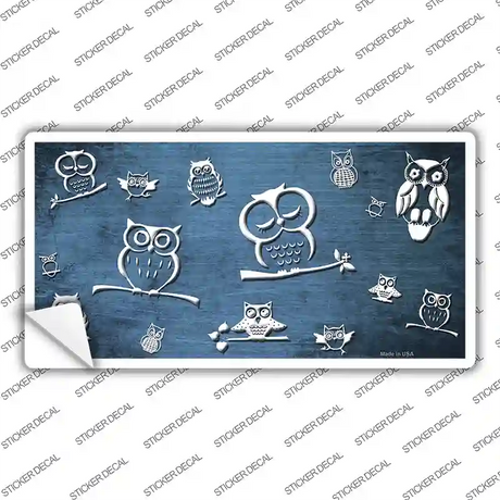 Light Blue White Owl Oil Rubbed Novelty Sticker Decal