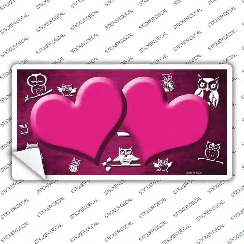Pink White Owl Hearts Oil Rubbed Novelty Sticker Decal