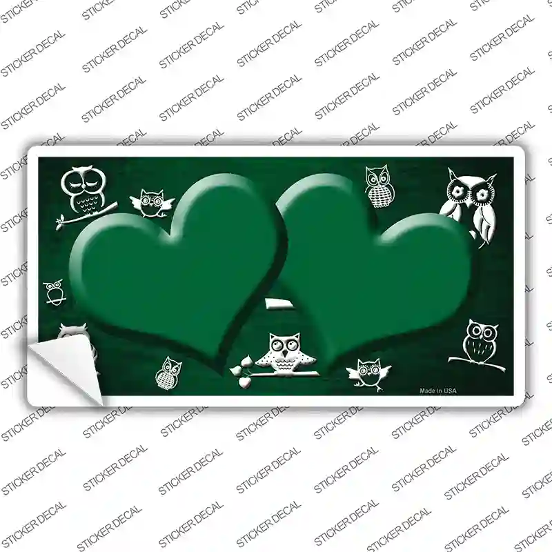 Green White Owl Hearts Oil Rubbed Novelty Sticker Decal