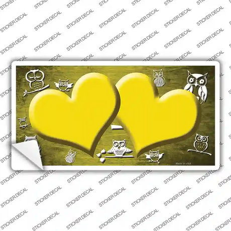 Yellow White Owl Hearts Oil Rubbed Novelty Sticker Decal