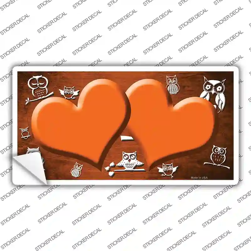 Orange White Owl Hearts Oil Rubbed Novelty Sticker Decal