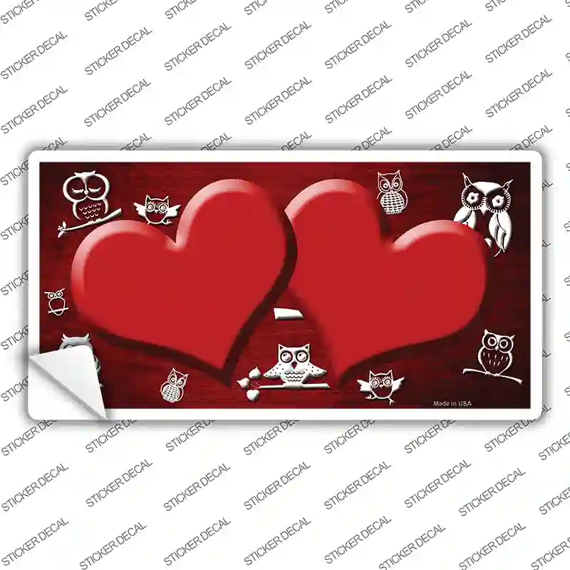 Red White Owl Hearts Oil Rubbed Novelty Sticker Decal