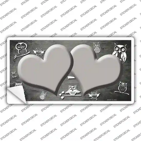Gray White Owl Hearts Oil Rubbed Novelty Sticker Decal
