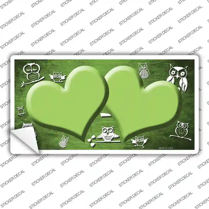 Lime Green White Owl Hearts Oil Rubbed Novelty Sticker Decal