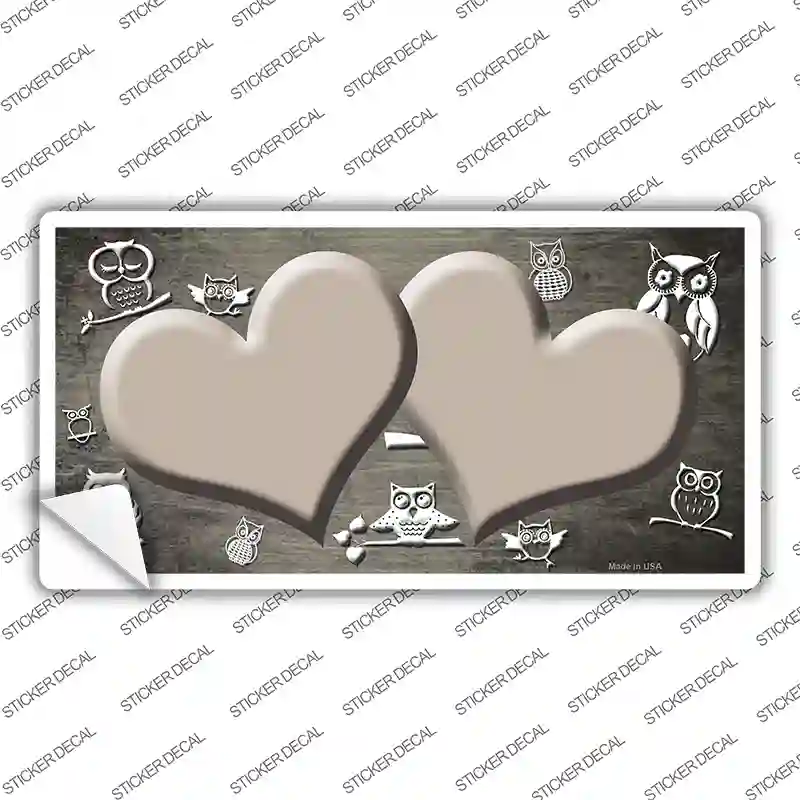 Tan White Owl Hearts Oil Rubbed Novelty Sticker Decal
