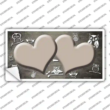 Tan White Owl Hearts Oil Rubbed Novelty Sticker Decal