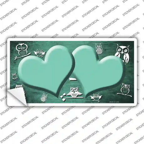 Mint White Owl Hearts Oil Rubbed Novelty Sticker Decal