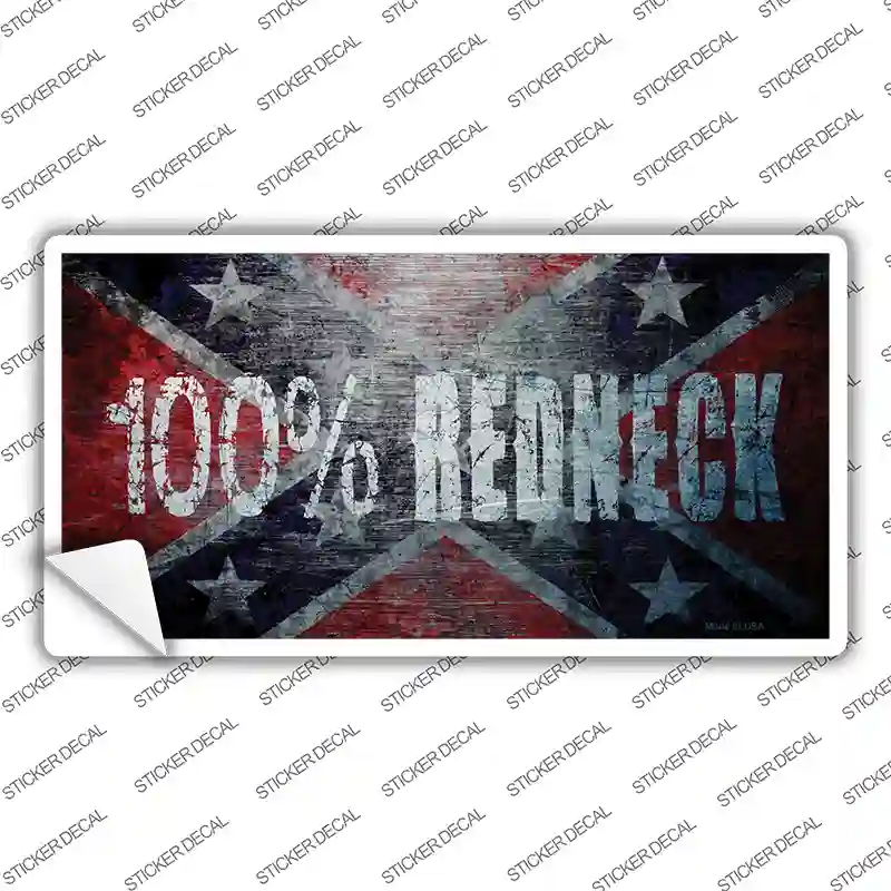 100% Redneck Confederate Novelty Sticker Decal