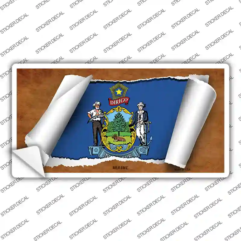 Maine Flag Scroll Novelty Sticker Decal