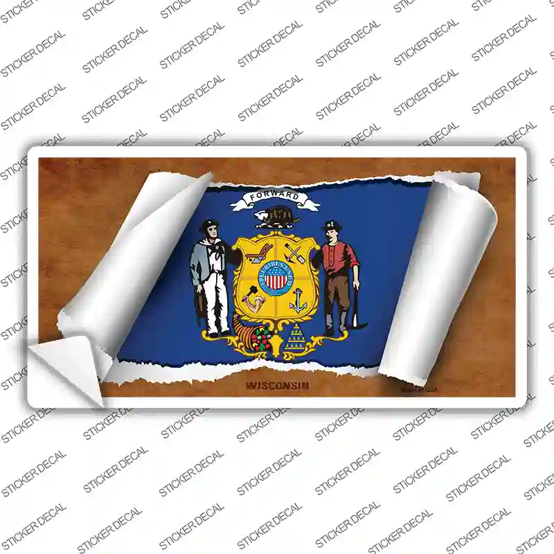 Wisconsin Flag Scroll Novelty Sticker Decal