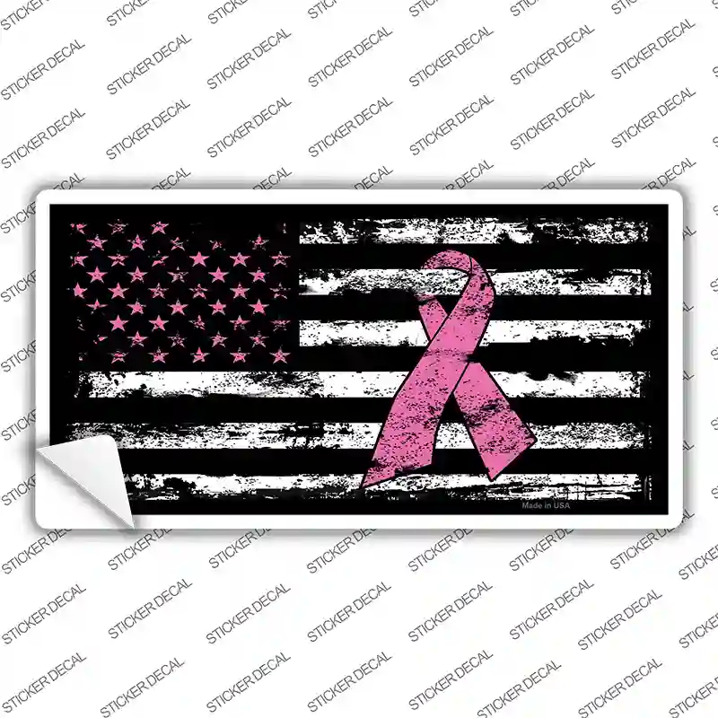 Vine American Flag Pink Ribbon Novelty Sticker Decal