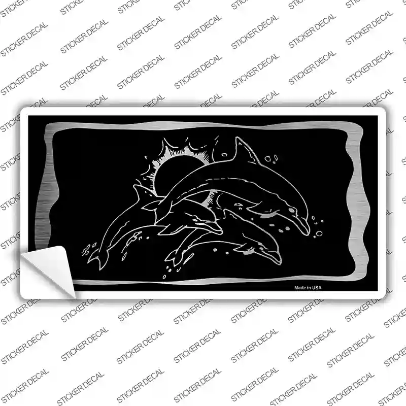 Dolphins Black Brushed Chrome Novelty Sticker Decal